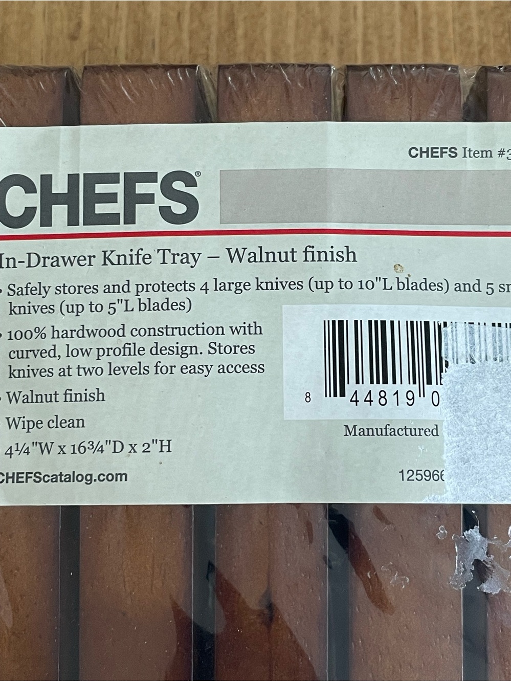 Vintage Walnut in drawer chefs knife tray . New old stock . In original package.